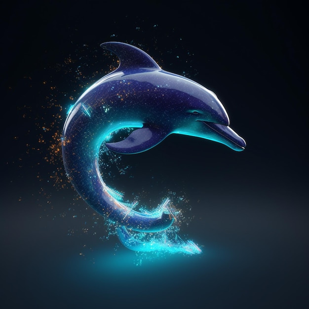 Foto ein delphin springt aus einem blauen wasser.