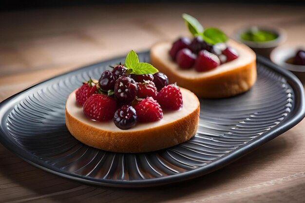 Ein Dessert mit Beeren an der Spitze