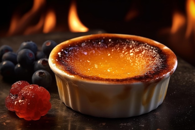 Ein Dessert mit Heidelbeeren und Himbeeren auf einem Tisch