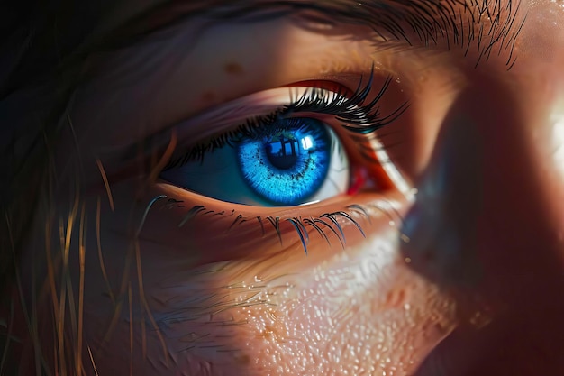 Ein detaillierter Blick auf ein auffallendes blaues Auge eines Menschen