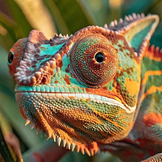 Ein detailliertes Foto der Augen eines Chamäleons