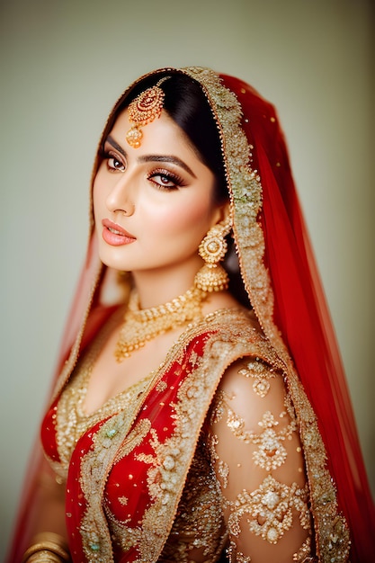 Ein detailliertes Porträt einer pakistanischen Frau mit verführerischer Kleidung und perfektem Blick