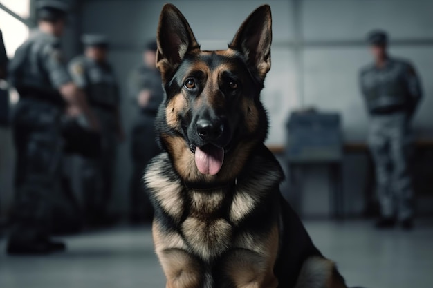 Ein Deutscher Schäferhund in einer Körperpanzerung, ein generativer Militärhund