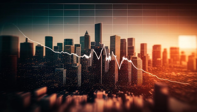 Ein Diagramm vor einer Stadtansicht mit einer Stadtansicht im Hintergrund.