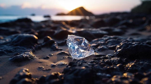 Ein Diamant am Strand bei Sonnenuntergang