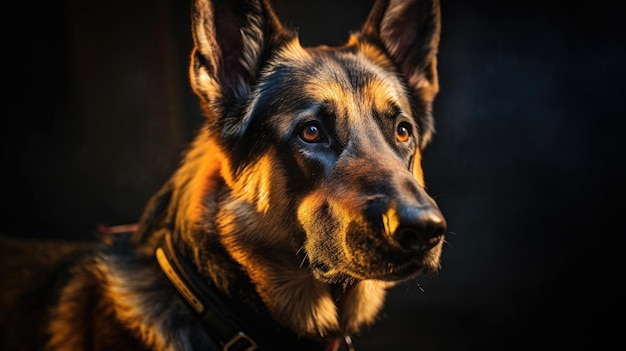 Ein Diensthund der Rasse Deutscher Schäferhund in Polizeiuniform. Polizeihund Sniffer Dog Generative Ai