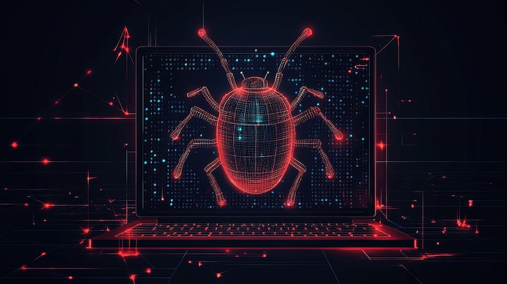 Foto ein digitaler fehler dringt in einen laptop-bildschirm ein