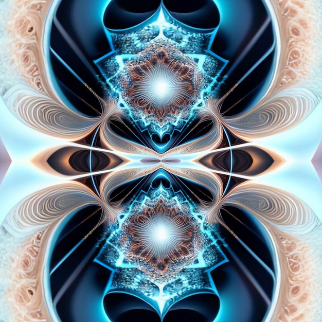 Ein digitaler Kunstdruck eines Kaleidoskops aus Licht und Formen.