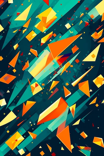 Ein digitaler Kunstdruck mit einem blauen und orangen geometrischen Design