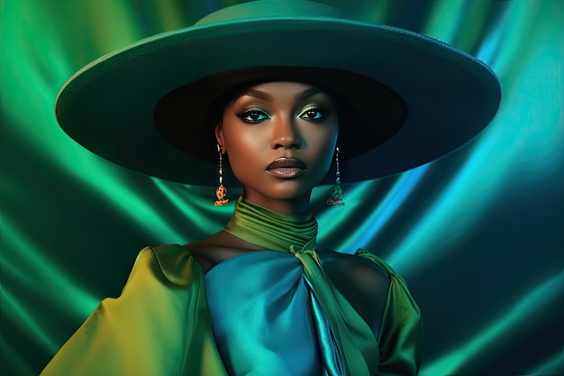 Ein digitales Gemälde einer Frau in einem grünen Hut