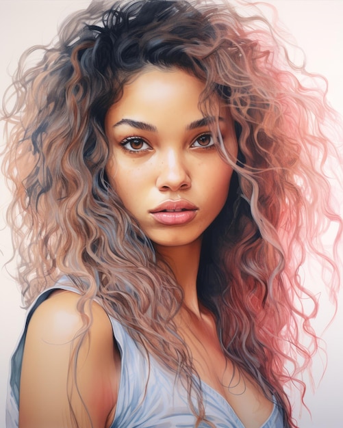 ein digitales Gemälde einer Frau mit lockigem Haar