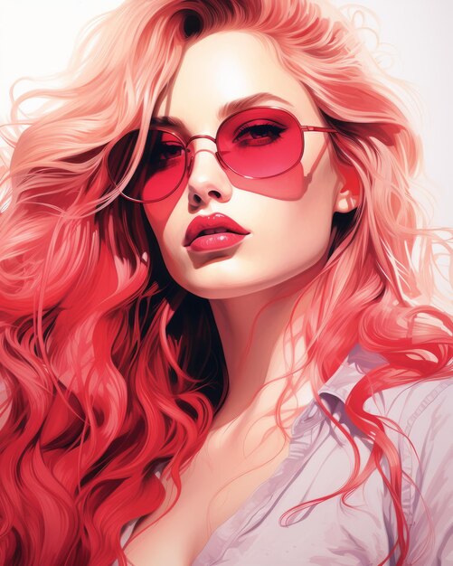 ein digitales Gemälde einer Frau mit roten Haaren und Sonnenbrille