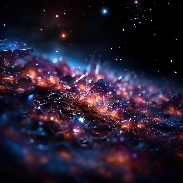 ein digitales Gemälde einer Galaxie mit Sternen und Galaxie im Hintergrund.