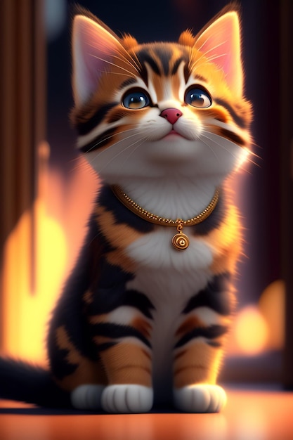 Ein digitales Gemälde einer Katze am Feuer