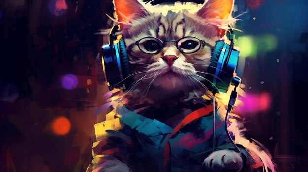 Ein digitales Gemälde einer Katze mit Mikrofon