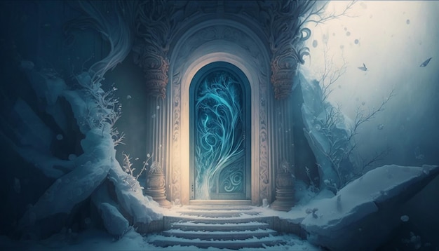 Ein digitales Gemälde einer Tür mit blauem Licht darauf
