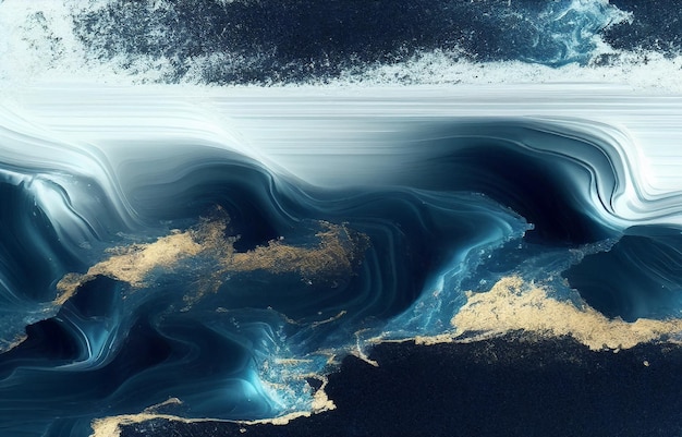 Ein digitales Gemälde eines blauen Ozeans mit einem dunkelblauen Ozean und einer weißen Wolke.