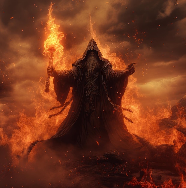 Ein digitales Gemälde eines Dämons mit einer Flamme auf seinem Kopf