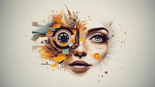Ein digitales Gemälde eines Gesichts mit einem Robotergesicht und einem Gesicht mit der Aufschrift „Digitale Kunst“