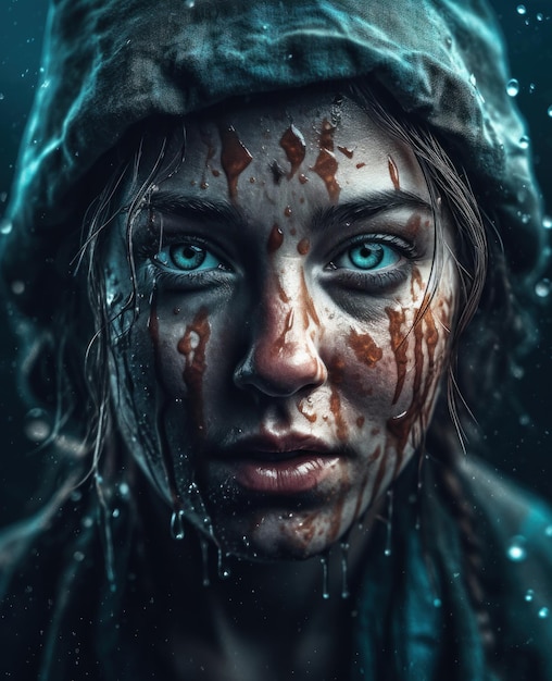 Ein digitales Gemälde eines Mädchens mit Blut im Gesicht
