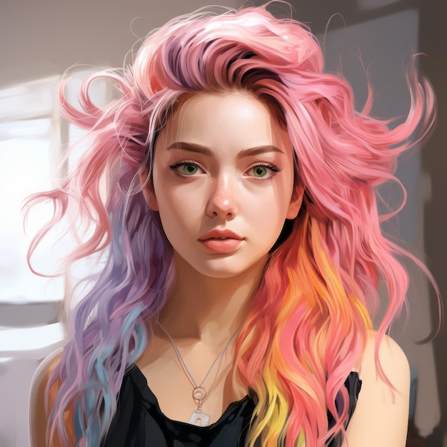 ein digitales Gemälde eines Mädchens mit rosa Haaren