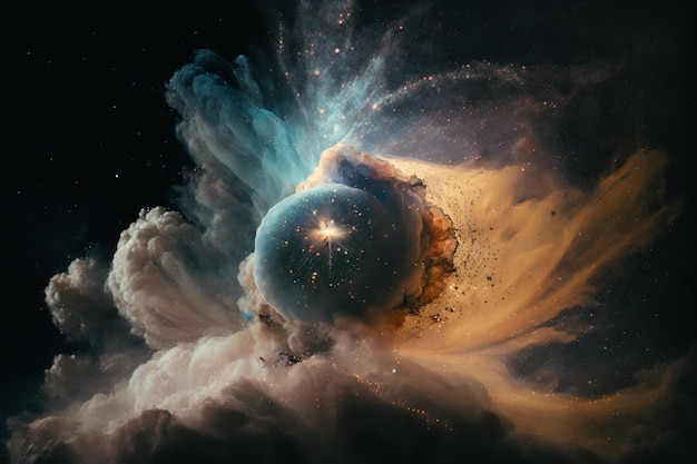 Ein digitales Gemälde eines Planeten mit einer Kugel in der Mitte