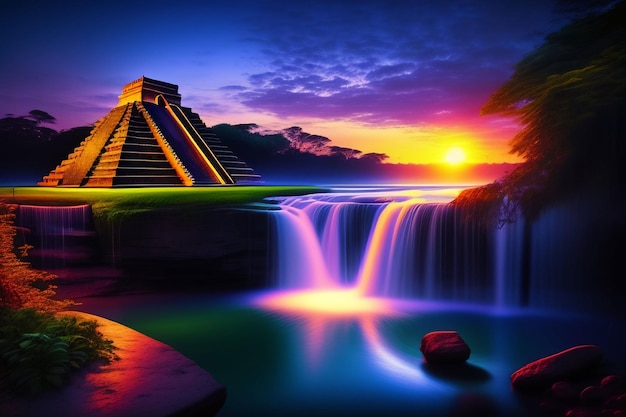 Ein digitales Gemälde eines Wasserfalls in Mexiko