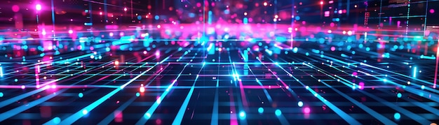 Ein digitales Netz wird mit einem leuchtend leuchtenden Neonspektrum zum Leben erweckt