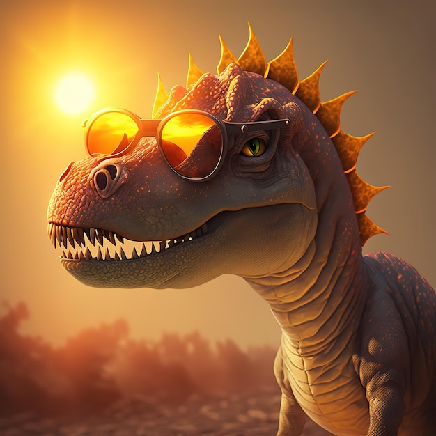 Ein Dinosaurier mit Sonnenbrille, auf dem 'Rex' draufsteht