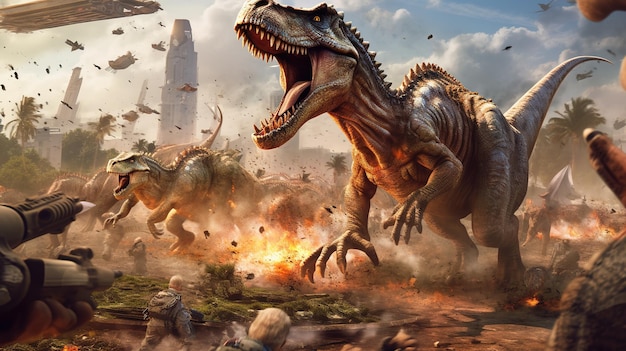 Ein Dinosaurierkampf in einer Wüstenszene