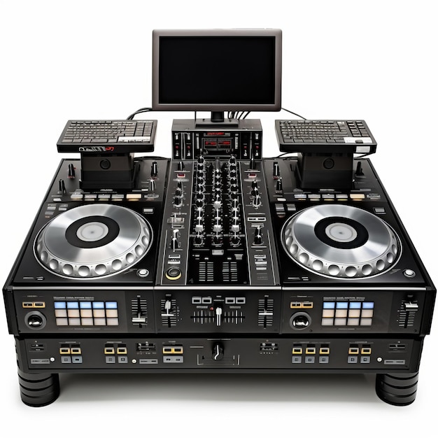 Ein DJ-Turntable mit einem Monitor drauf
