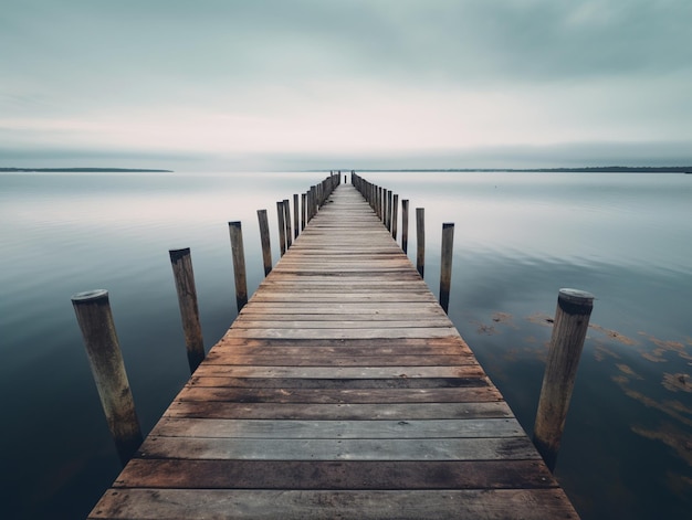 Foto ein dock an einem see mit bewölktem himmel