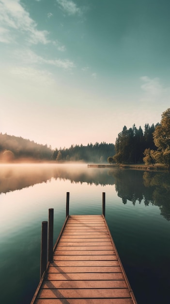 Ein Dock an einem See mit Himmelshintergrund