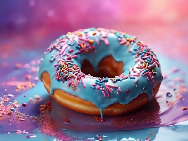 ein Donut, das mit einer iridescenten glänzenden Glasur beschichtet ist