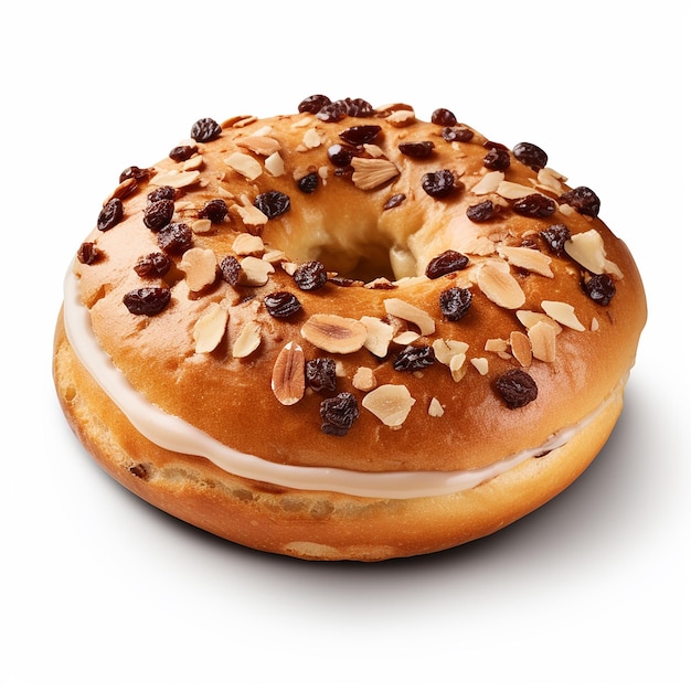 ein Donut mit Nüssen sitzt auf einem Tisch