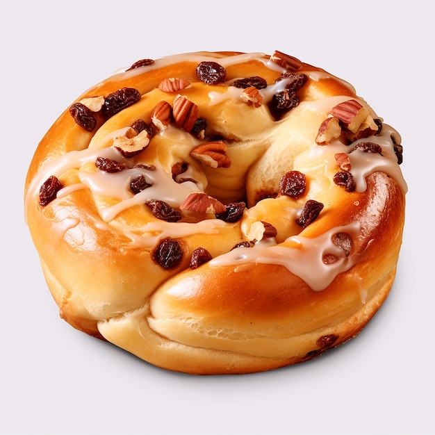 ein Donut mit Nüssen sitzt auf einem Tisch