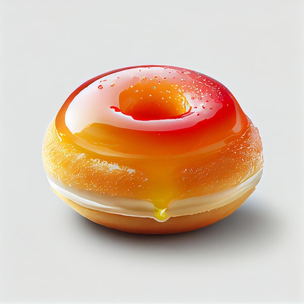 Ein Donut mit orangefarbenem und gelbem Gelee auf weißem Hintergrund