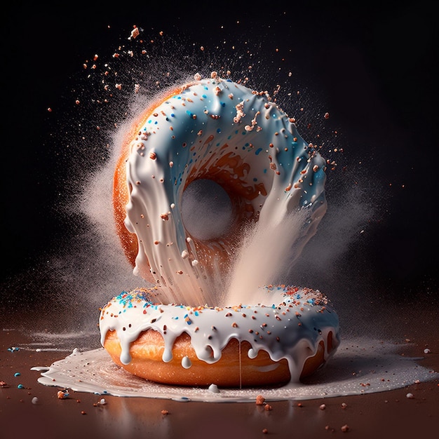 Ein Donut mit Schokoladenglasur auf dunklem Hintergrund