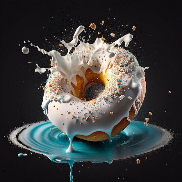 Ein Donut mit Schokoladenglasur auf dunklem Hintergrund