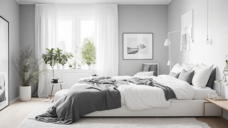Foto ein doppelbett in einem zimmer