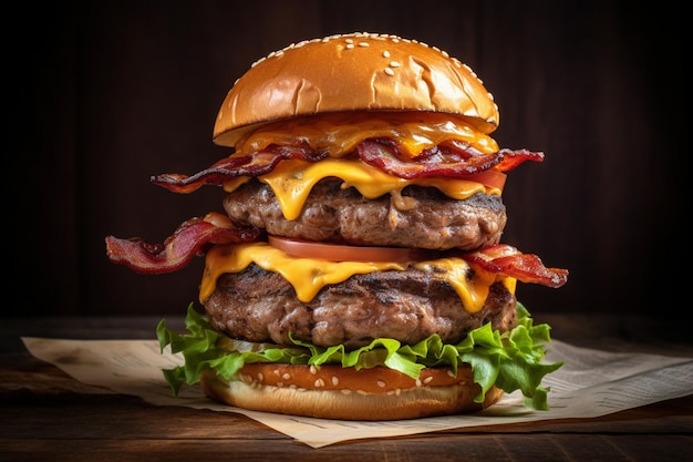 Ein doppelter Cheeseburger mit Bacon und Käse obendrauf