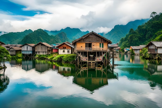 Ein Dorf am Fluss in Laos