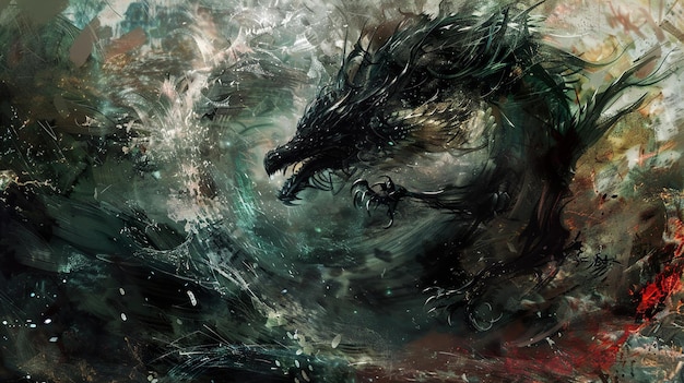 ein Drache mit einem Drachen drauf ist im Wasser