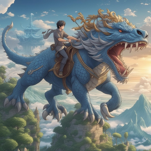 Ein Drache und eine Legende, Fantasy-Kunst, sehr große Wellen, chinesische Architektur, Anime-Cover 6017