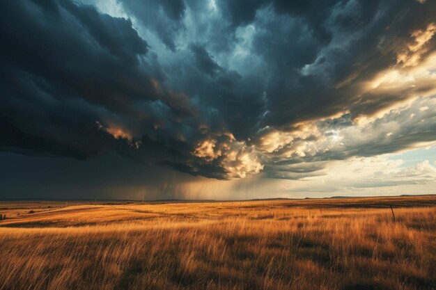 Ein dramatisches Gewitter über einer Prärie-Landschaft, die von KI generiert wurde