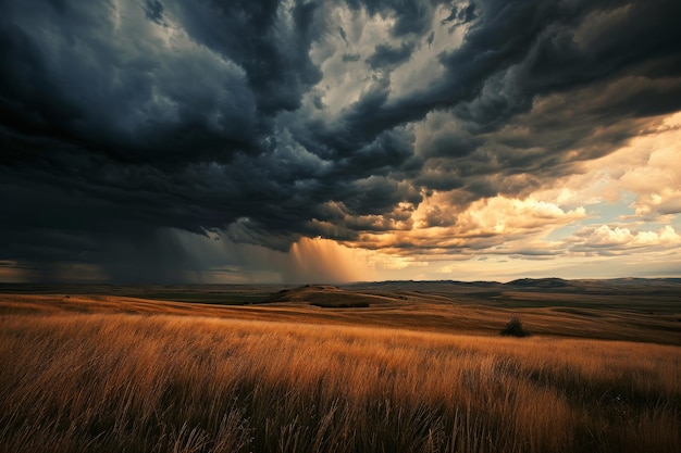 Ein dramatisches Gewitter über einer Prärie-Landschaft, die von KI generiert wurde