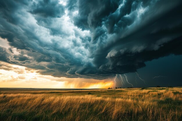 Ein dramatisches Gewitter über einer Prärie-Landschaft, die von KI generiert wurde