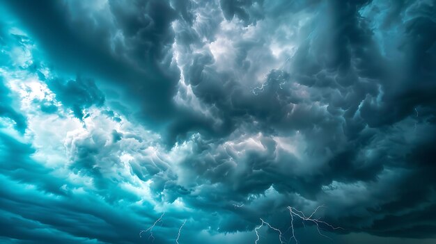 Ein dramatisches und furchteinflößendes Bild eines Sturms, der über dem Ozean herrscht. Die dunklen Wolken sind voller Energie.