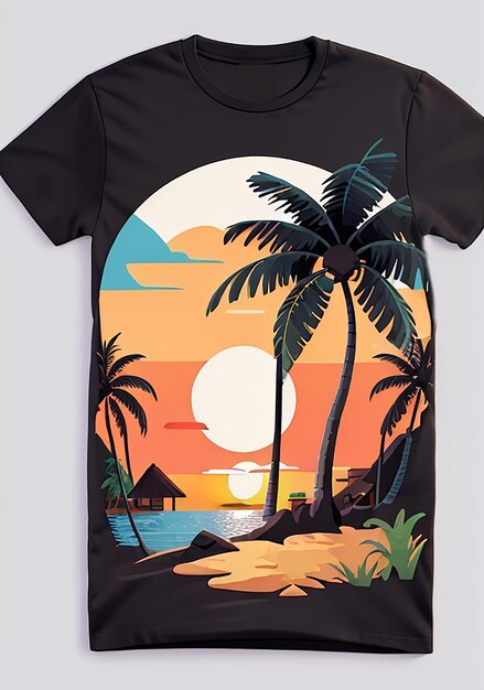 Foto ein druck von coconut tree sun sea auf einem t-shirt
