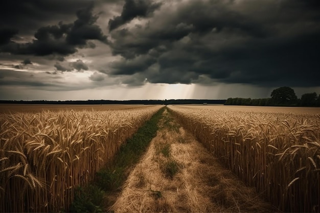 Ein dunkler Himmel mit einem Sturm, der über das Feld zieht